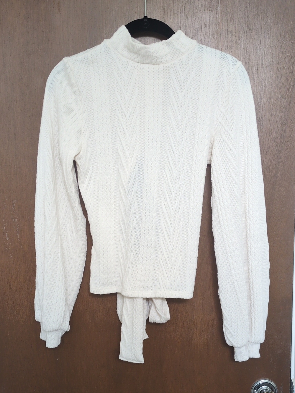 Peach Love California Cream Textured Tie-Back Knit Top